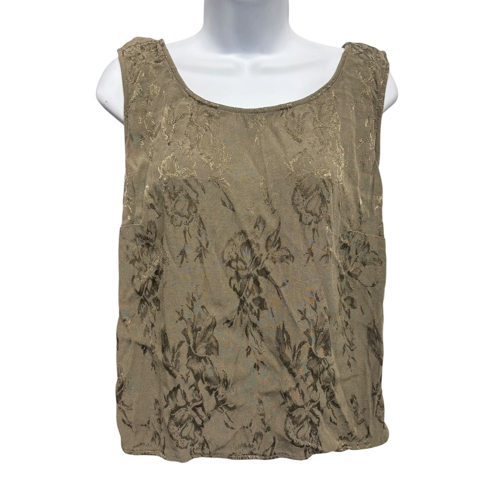 Spencer Alexis Women 2X Olive‎ Gold Floral Jacquard Sleeveless Rayon Top LEM11W